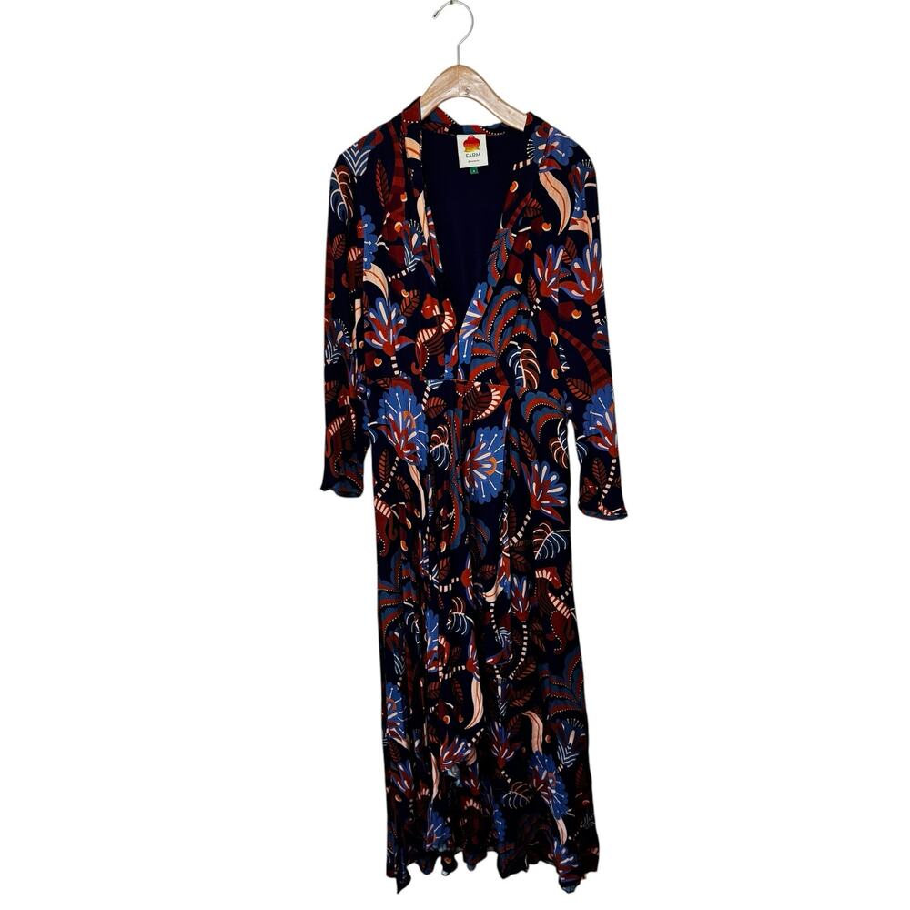 FARM RIO Nature Beauty Blue Long Sleeve V Neckline Maxi Dress Nature Beauty Blue - Picture 3 of 12
